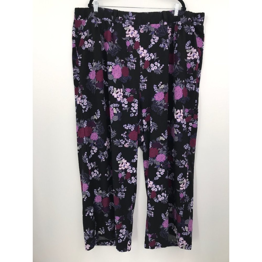 Torrid Black and Purple Floral Wide Leg Pants